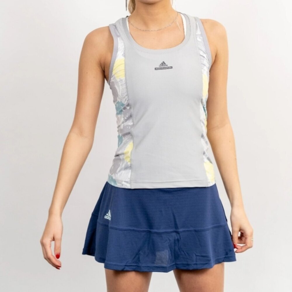 Adidas by Stella McCartney Light Gray Athletic Tank with Yellow & Teal Accents L